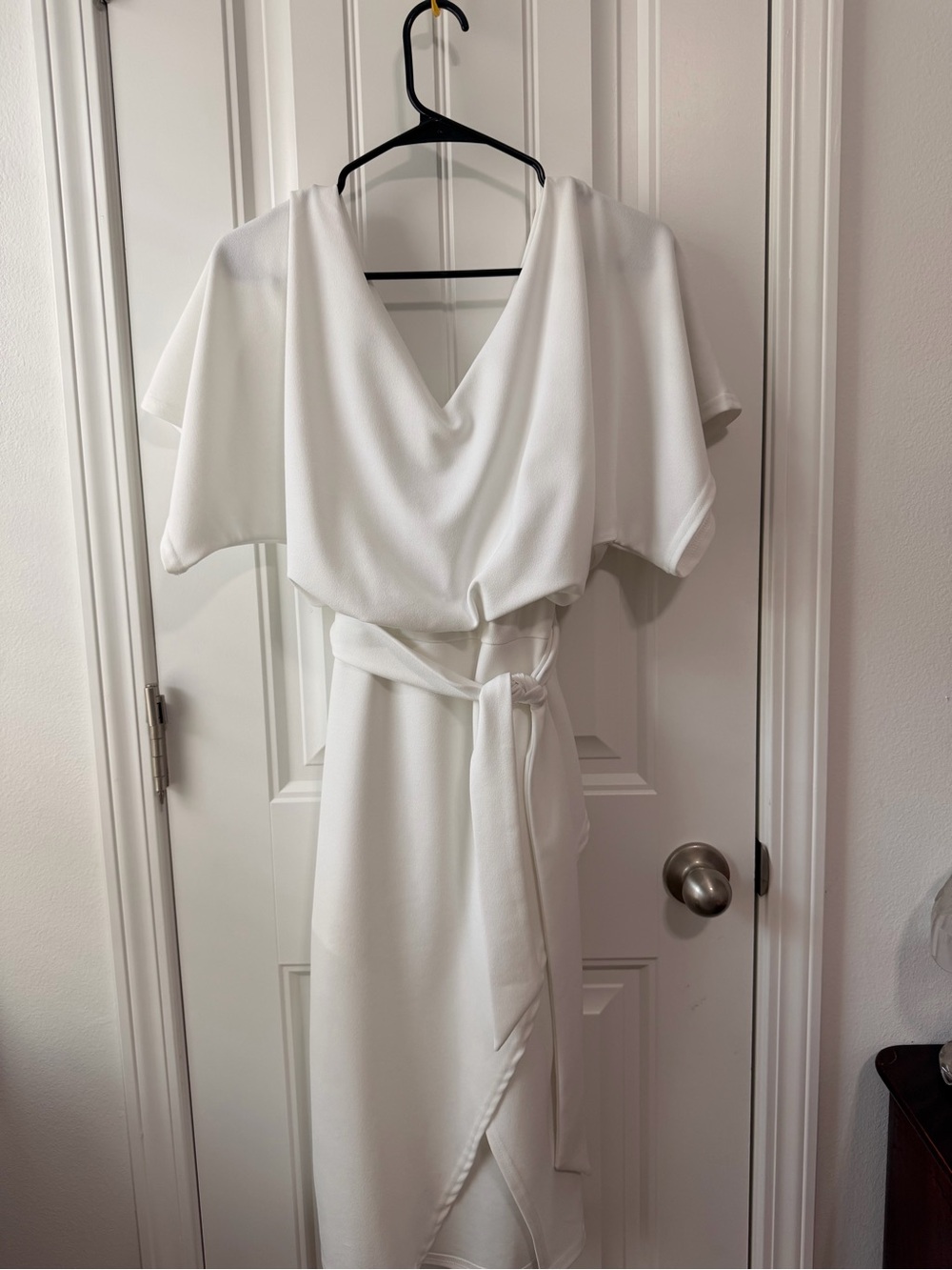 Boohoo White Wrap Midi Dress with Tie Waist